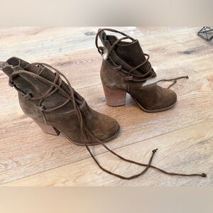 Jessica Simpson Olive Suede Ankle Booties with Lace-Up Design